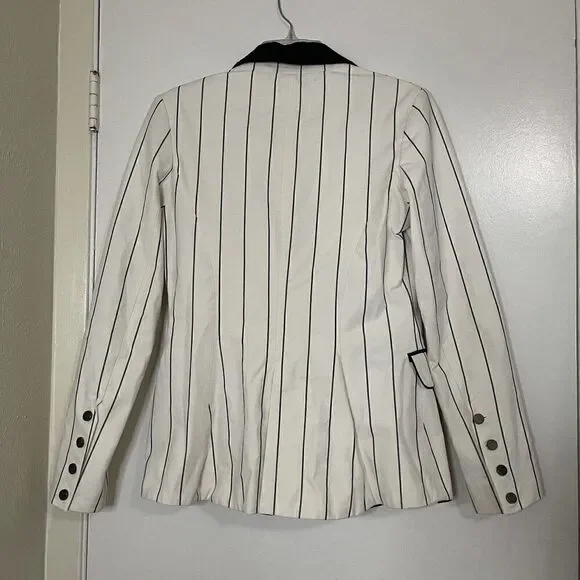 NWOT Jonathan Simkhai ivory white pinstripe blazer tuxedo jacket size US 6 - Picture 8 of 9